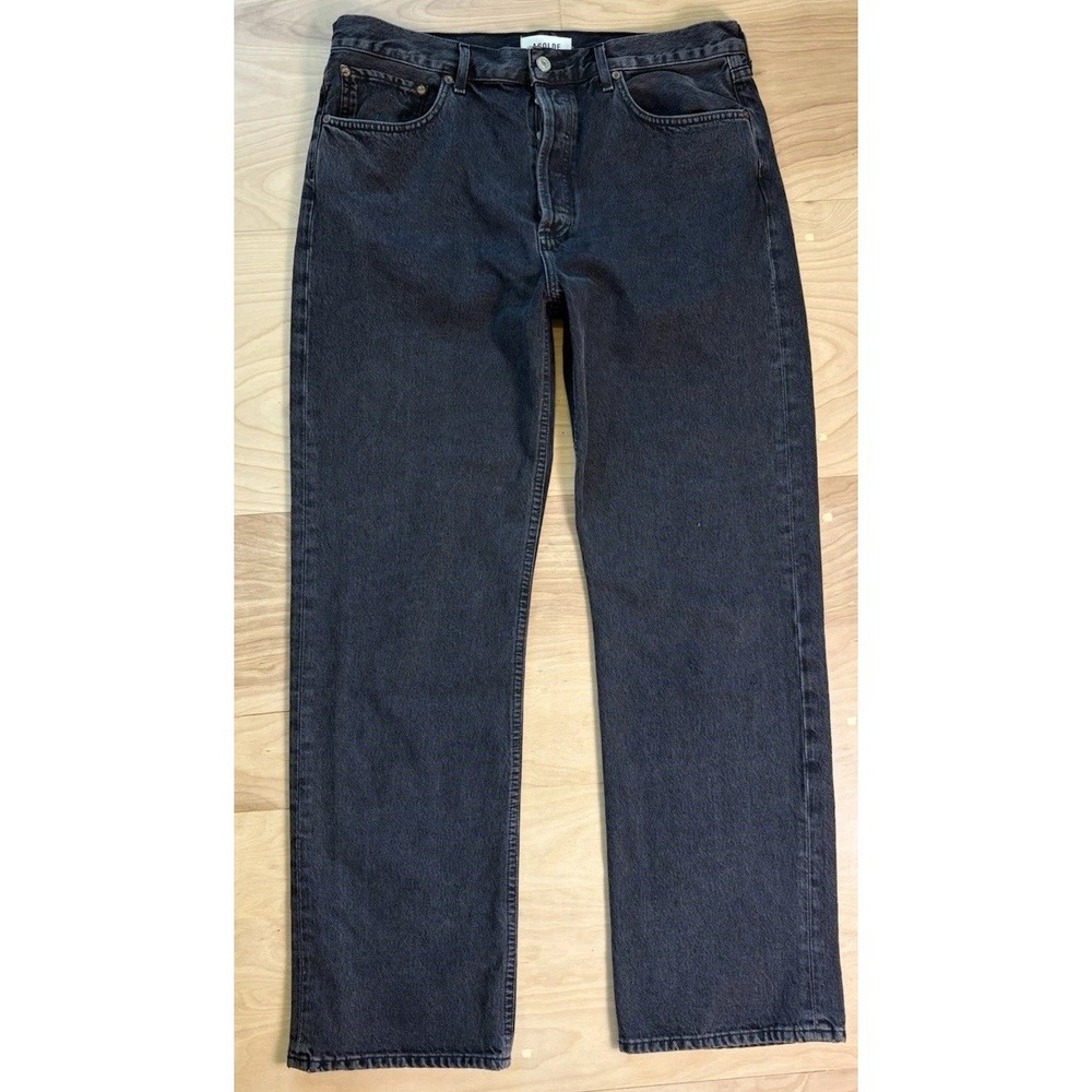 Agolde Fran High Waist Straight Leg Jeans Washed Black Denim Button Fly Size 30 - Picture 4 of 12